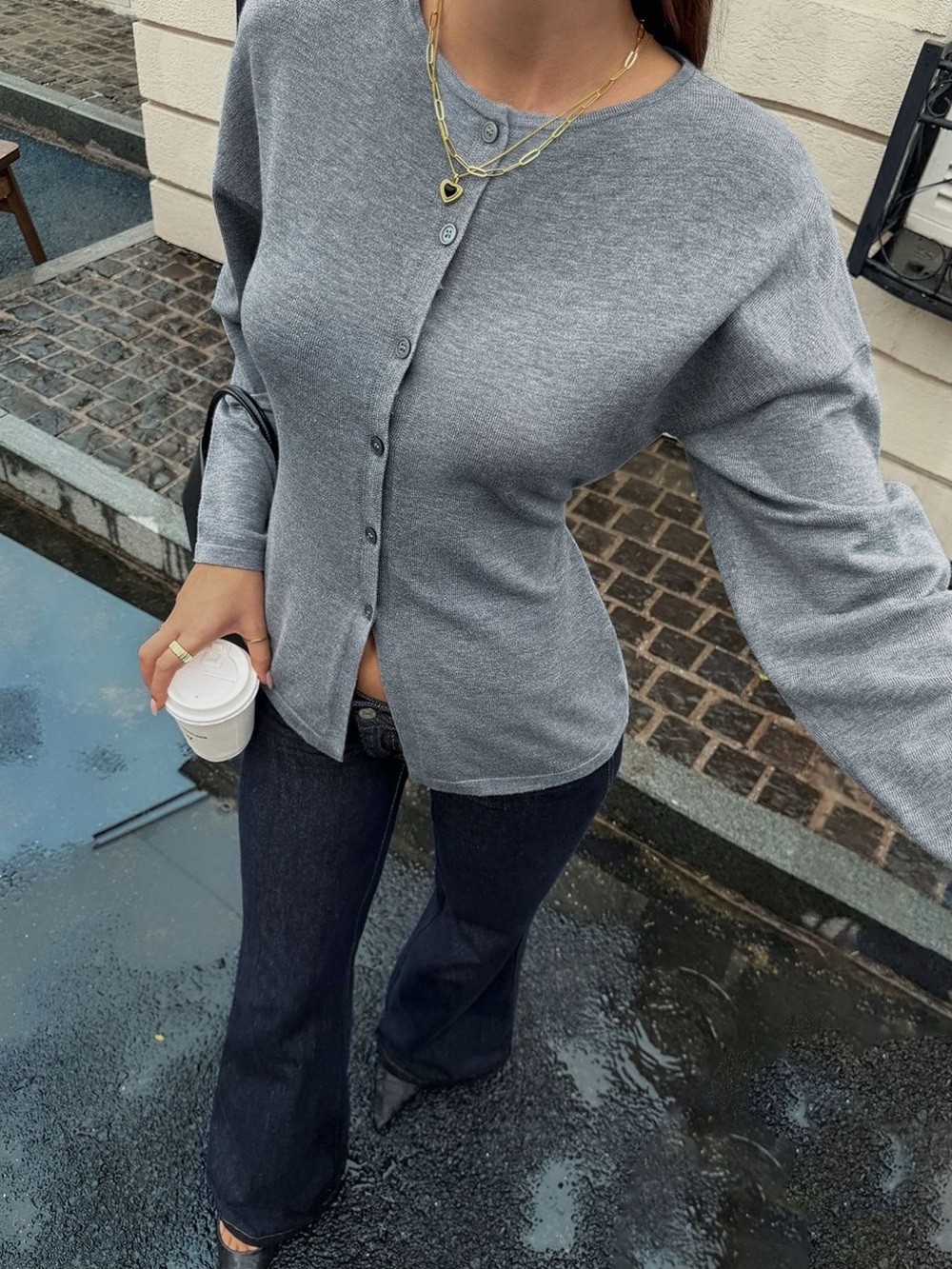 Button-Front Dropped Shoulder Cardigan - Picture 3 of 5